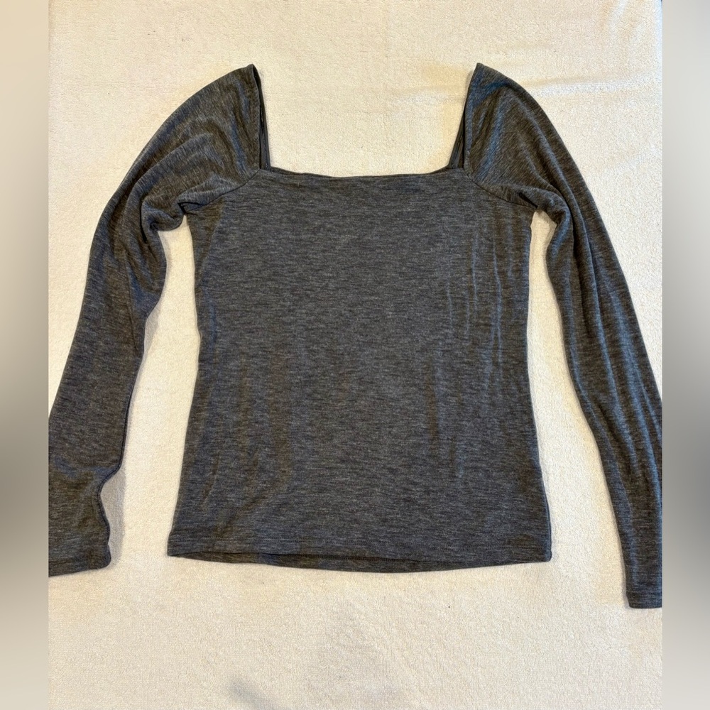 Treasure & Bond Square Neck Long Sleeve Top Gray M Fitted Nordstrom Date Night